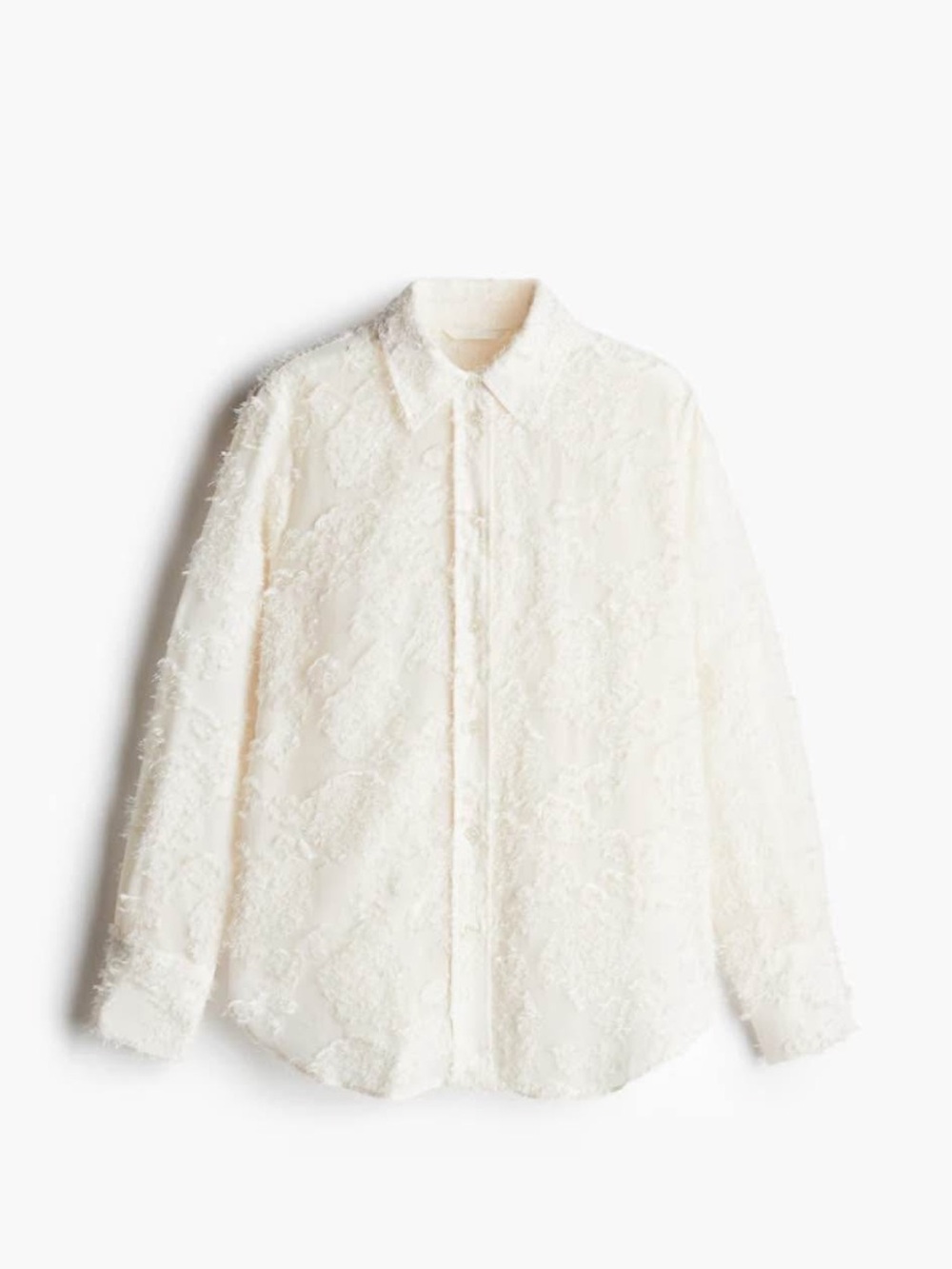 Men's White Textured Long-Sleeve Shirt